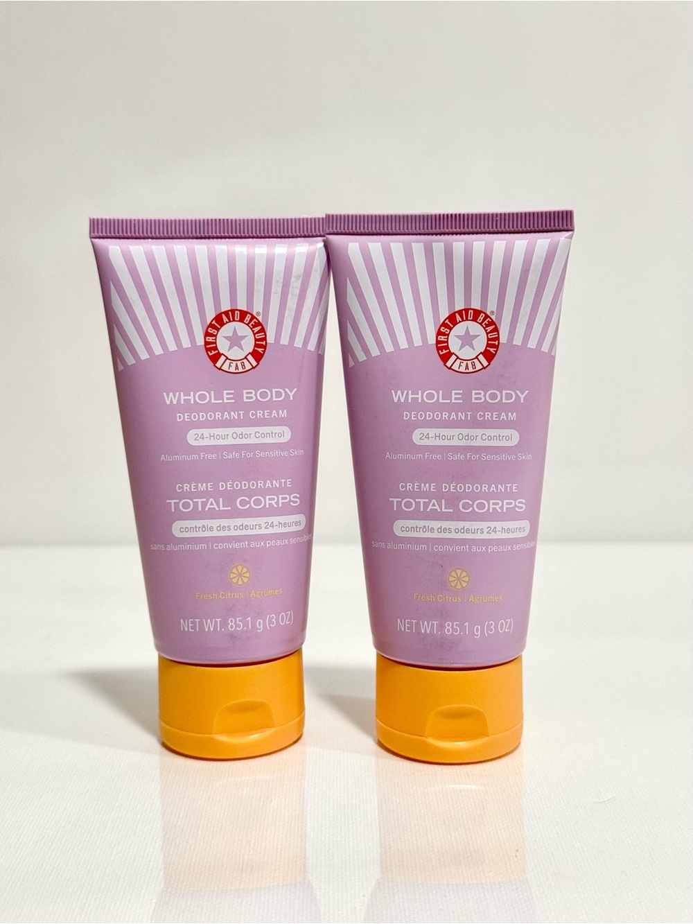 2x First Aid Beauty Whole Body Deodorant Cream, 24 HR Odor Control 3oz Each New